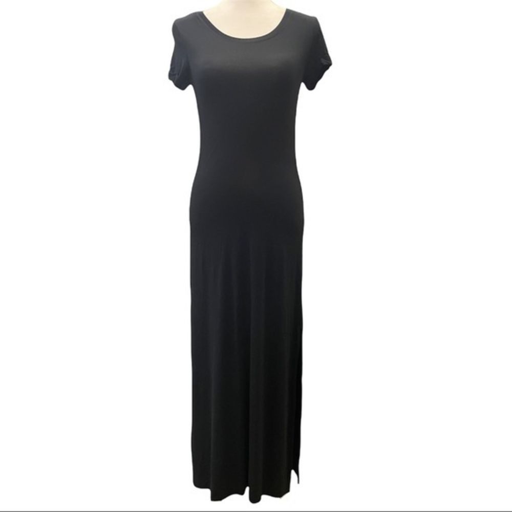 Adrienne Vittadini Black Jersey Knit T-Shirt Maxi Dress - Size‎ XS